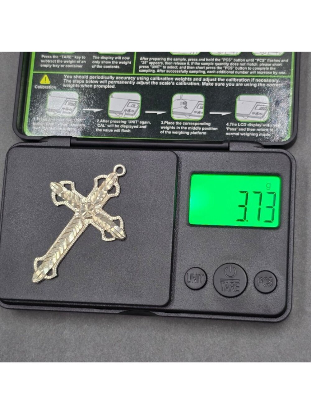 Vintage Sterling Silver Diamond Cut Chevron Filigree Cross Latin Pendant 2" READ - Picture 9 of 9